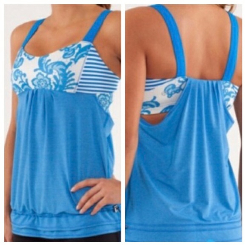 Lululemon Rest Less blue & white floral tank top
